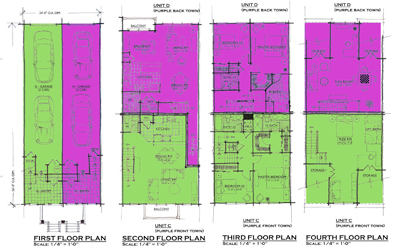 Center units - back-to-back townhouse floorplans
